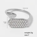 Bague ouverte en acier inoxydable en forme de S avec incrustation de zircon et poli miroir - US 7 / Style Zircone Blanche Argentée (A244)