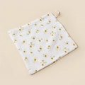 Detail of soft muslin baby washcloth with yellow floral pattern and hanging loop - 23x23cm / Small Yellow Flower