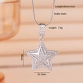 Silver star pendant snake chain necklace with white rhinestones and adjustable length - Pentagram Silver (2649)