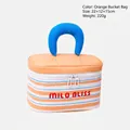 Orange striped bucket makeup bag with blue handle and Milo Bliss text 22x12x15cm - Orange Striped Bucket Bag