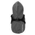 Waterproof grey dog raincoat with integrated harness and WoofWoof branding detail - Grey Green