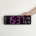 Reloj de pared digital LED de 16 pulgadas negro con números rosas y temperatura - 13" / Carcasa Negra LED Rosa