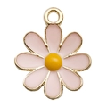 Pink enamel daisy pendant charm with golden finish for DIY jewelry making and crafts - Daisy