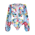 Maillot de bain une pièce à manches longues et découpes avec imprimé floral tropical - S / Maillot de bain une pièce à manches longues