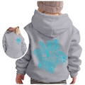 Kids grey hooded sweatshirt with Chasing Sunsets print and tropical blue hibiscus design - Tops / 100cm / Light Gray
