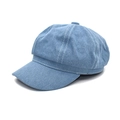 Detail of light blue denim newsboy hat featuring textured fabric and contrast stitching - M (56-58cm) / Medium Blue