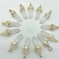 Adjustable gold plated white crystal hexagonal pendant with polished stainless steel chain - White Crystal / Pendant Only (Without Chain)