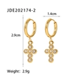 Gold stainless steel cross pendant earrings with cubic zirconia, height 2.9cm and width 1.4cm - Golden Zirconia Cross (JDE202174-2)