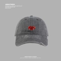 Dunkelgraue Baseballkappe im Washed-Look mit rotem Herz-Stick und Distressed-Details - Einstellbar (56-58cm) / Grau