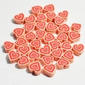 Dettaglio di perline in argilla a forma di cuore rosso e rosa da 10mm per gioielli DIY - Duo Rosso Rosa