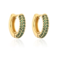 Exquisite gold-plated hoop earrings with sparkling green zircon inlays on white background - Gold/Green