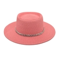 Detail of salmon pink boater hat featuring fine woven texture and silver chain trim - M(56-58cm) / Dusky Pink