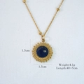 Detail showing 1.5cm black agate sunburst pendant with 14K gold plated chain dimensions - Sunburst Black Agate