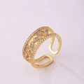 Close-up of 18K gold plated open ring with hollow heart patterns and cubic zirconia - 18K Gold Plated Continuous Four Hearts Ring