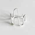 Minimalist silver geometric ring with irregular curved lines and mirrored finish - Wave Ring (J1604)