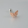 Rose gold butterfly stud earring with silver screw ball back on medical steel - Rose Gold Butterfly
