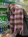 Écharpe d'hiver épaisse à carreaux rose et marron avec de longues franges douces - Rose Marron à Carreaux