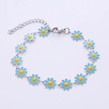 Detail of silver daisy bracelet with blue enamel petals and lobster clasp closure - Silver Blue Flowers