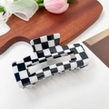 Rectangular hair claw clip with black and white checkerboard pattern in acetate finish - 10.5cm / Black & White Checkerboard
