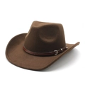 Chapeau de cowboy western en laine marron foncé avec ceinture en cuir vintage - M (56-58cm) / café