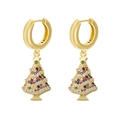 Golden Christmas tree hoop earrings with colorful zircon stones and star detail - Gold Colorful Zircon Christmas Tree