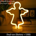 Warm light angel LED neon sign with round base for desk decor, battery or USB powered - Angel Warm Light