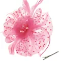Fascinateur en plumes roses avec résille à pois et pince à cheveux pour fêtes - Rose Pêche