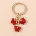 Golden keychain with three red acrylic butterfly pendants for handbags and keys - Bright Red (YZ172dahong)