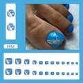 Fresh lake blue press-on toe nails with silver glitter accent in 24 pieces set pack - F052 Lake Blue Glitter / Glue Type