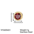 Golden stainless steel round pendant charm with a red zirconia stone, 0.6cm size - Steel / January Red