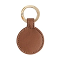 Brown leather magnetic hat clip with leaf pattern and gold circular metal keychain ring - Round Style / Brown