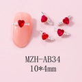 Detail view of 10x4mm red heart rhinestones with silver wings for nail art designs - Bright Red Style (AB34) / 10 Pieces Pack