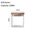 Square 100ml glass storage jar with airtight wooden lid for spices and sugar - 6x6cm (150ml)