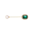 Elegante broche de perla y cristal esmeralda cuadrado con acabado dorado para bufandas - Dorado Verde