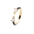 Bague ajustable plaquée or avec émail noir et zircons en forme de poire pour femmes - Ouvert Réglable / Noir