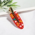 Pinza per capelli rossa Merry Christmas con scritte dorate e motivi festivi natalizi - Stile Rosso Buon Natale (D18-1-11)