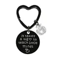 Black heart keyring with engraved teacher quote and silver crystal apple charm - JSYZ005 It takes a big heart to teach little minds / Black