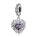 S925 sterling silver heart charm with purple zircon and vintage hollow engraving - Classic Heart (SCC2181)