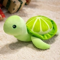 Green plush lemon sea turtle toy with lime slice shell on soft white carpet - 25cm (0.08kg) / Green