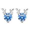 Detail of silver reindeer antler stud earrings with round blue center stone - 50 Point Blue Zirconia Deer Horn Stud Earrings
