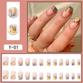 24-piece pink floral press-on nails with daisy patterns and multiple sizes for women - Glue Style (Y-01)