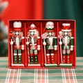 Set of four 13cm candy-themed wooden Nutcracker soldier ornaments in a festive red gift box - 13cm Height / Candy Red & Green Set of 4