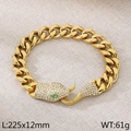 Bracciale a catena cubana dorata con testa di serpente dagli occhi verdi e cristalli - Stile Testa di Serpente con Occhi Verdi (KB185252-MZOZ)