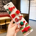 Christmas hair clips set of five with red bows and green pom-poms for girls - Style 6 Christmas Cherry 5Pcs Set