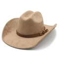 Classic khaki suede western cowboy hat with a slim leather band and tassel detail - M (56-57cm) / Camel