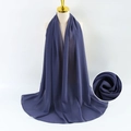 Navy blue pearl chiffon hijab scarf for women, lightweight solid color shawl for styling - Dark Blue