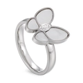 Zilveren vlinderring met witte parelmoeren vleugels en delicate kristallen accenten - US 6 / Staalkleur