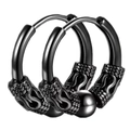Punk style matte black stainless steel huggie earrings with dragon scale relief and black bead - Dragon Pattern with Bead(MS-097) / 12mm / Black