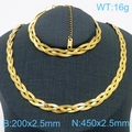 Gold braided stainless steel jewelry set with multi-layer snake chain necklace and bracelet - 2.5mm Gold 3-Layer Braid (Bracelet 18cm + 5cm Extender)