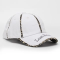 Broderie détaillée sur casquette blanche avec bordure léopard et bords effilochés - Taille Unique(Réglable) / Blanc/Léopard